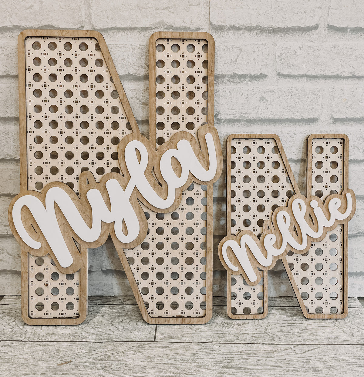 Personalised Rattan Effect Wooden Letter – Nursery & Bedroom Décor.