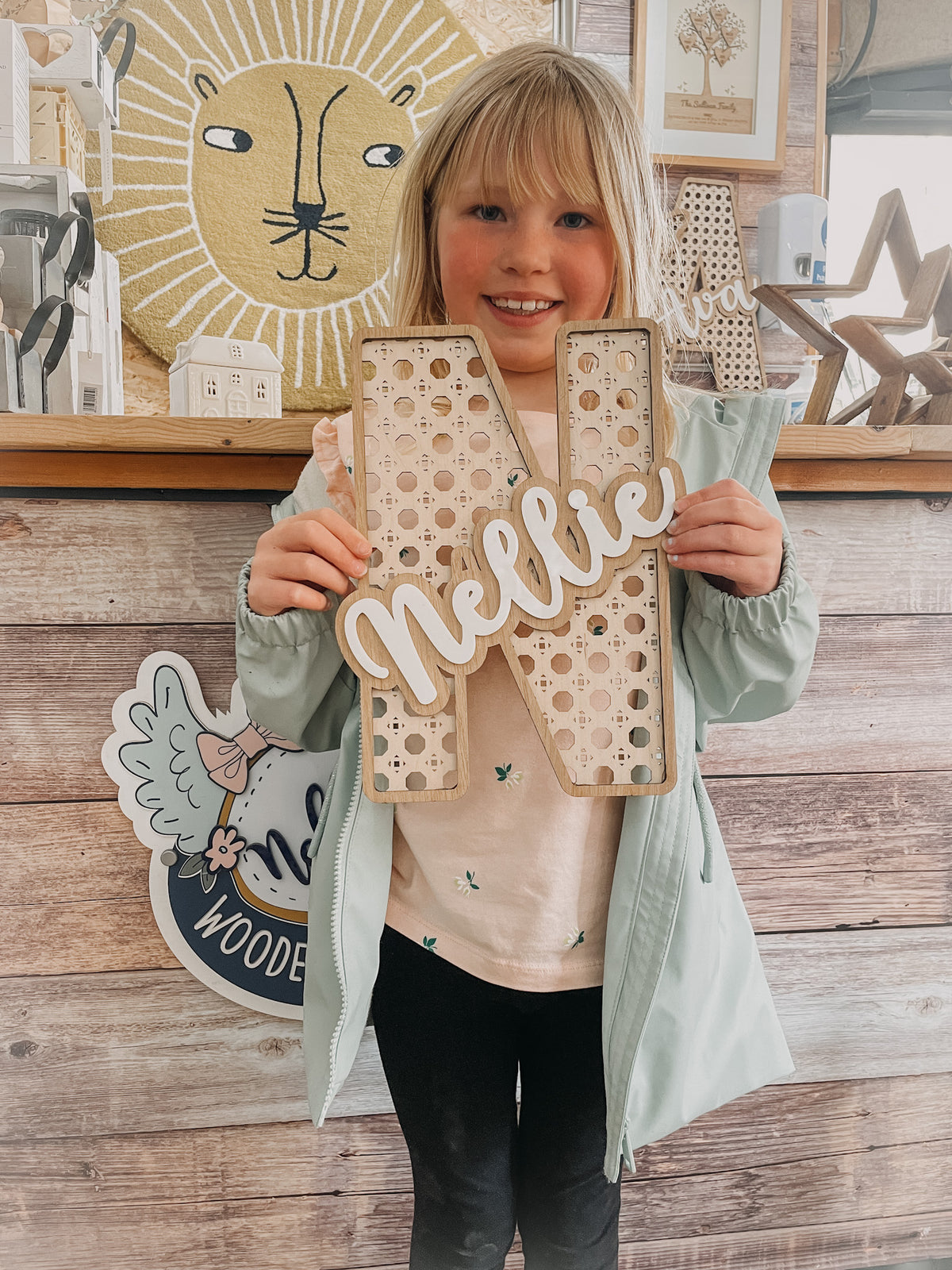 Personalised Rattan Effect Wooden Letter – Nursery & Bedroom Décor.