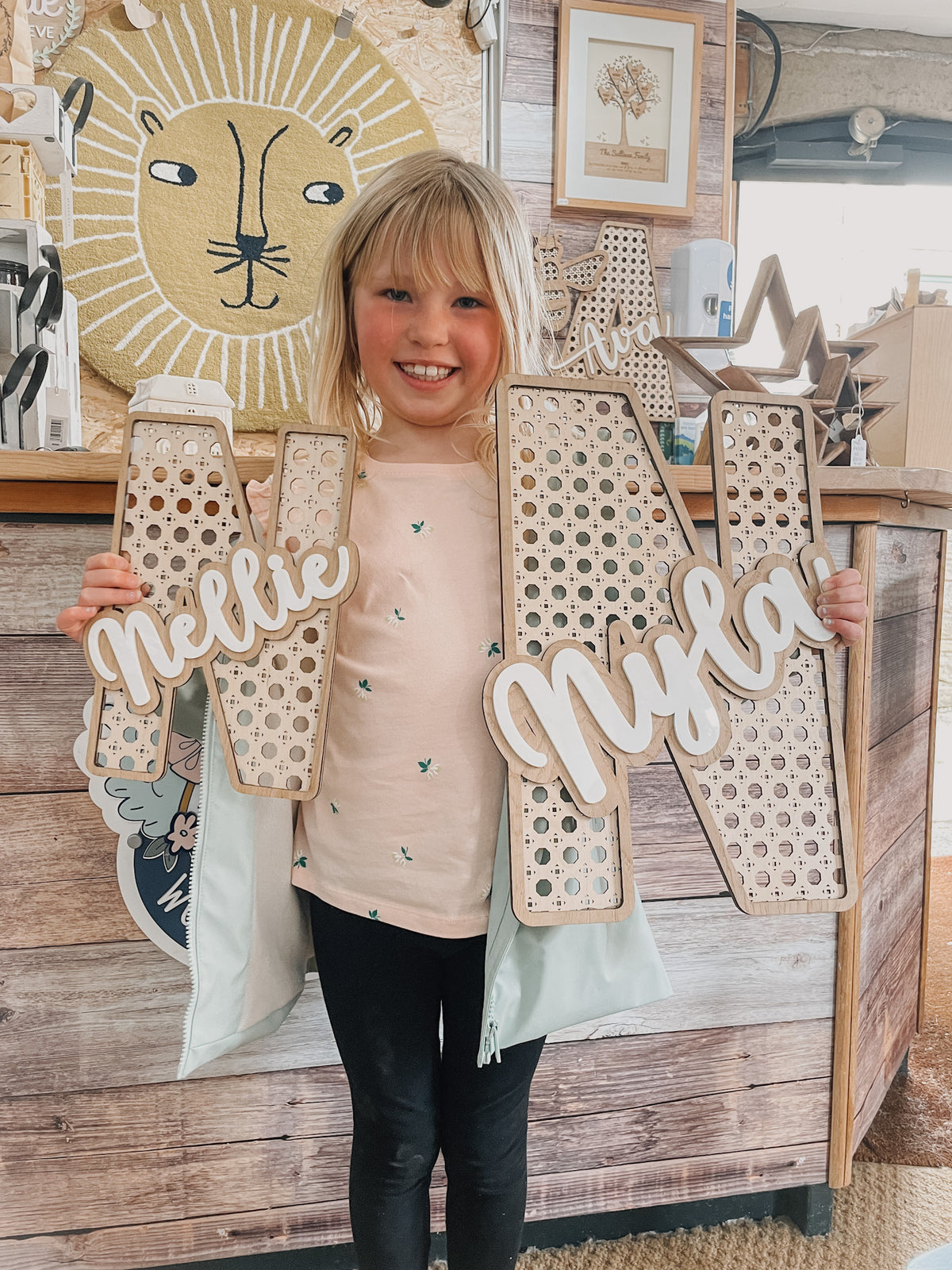 Personalised Rattan Effect Wooden Letter – Nursery & Bedroom Décor.
