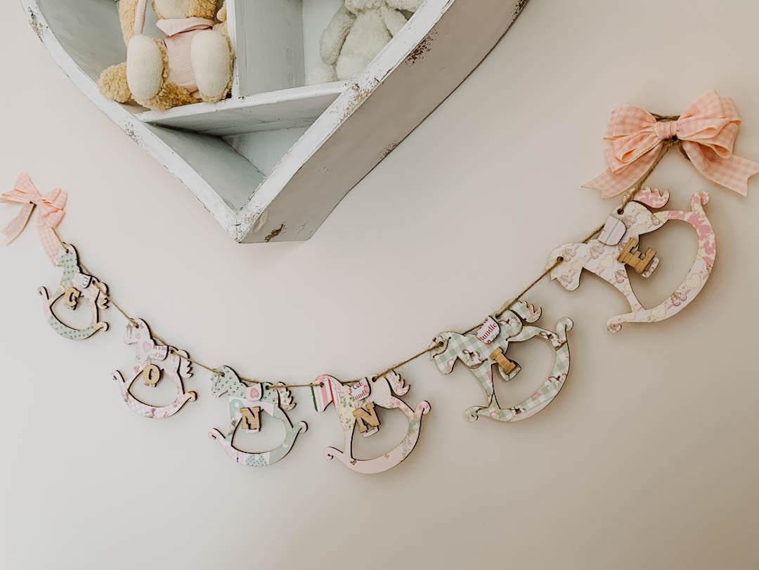 Personalised Wooden Nursery Bunting – Baby Pink