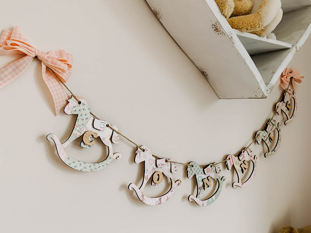 Personalised Wooden Nursery Bunting – Baby Pink