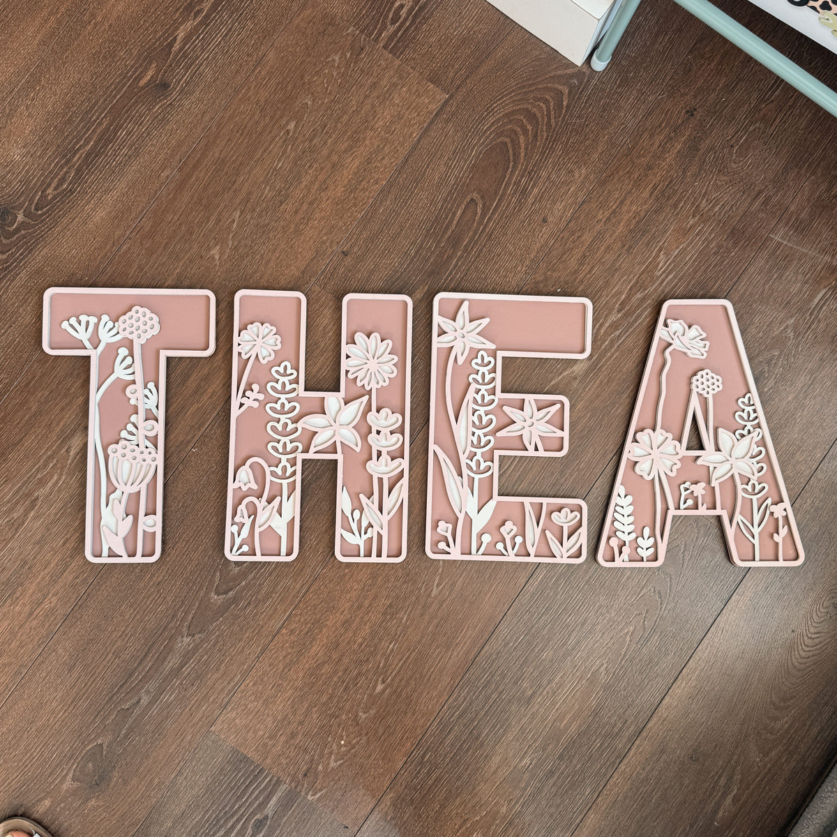 Personalised Wildflower Letters PINKS Wooden Wall Letters – Nursery & Bedroom Decor