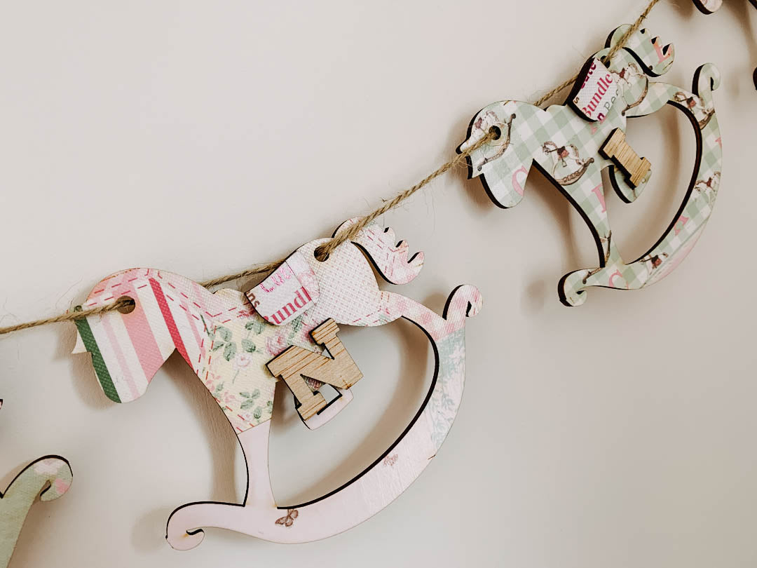 Personalised Wooden Nursery Bunting – Baby Pink