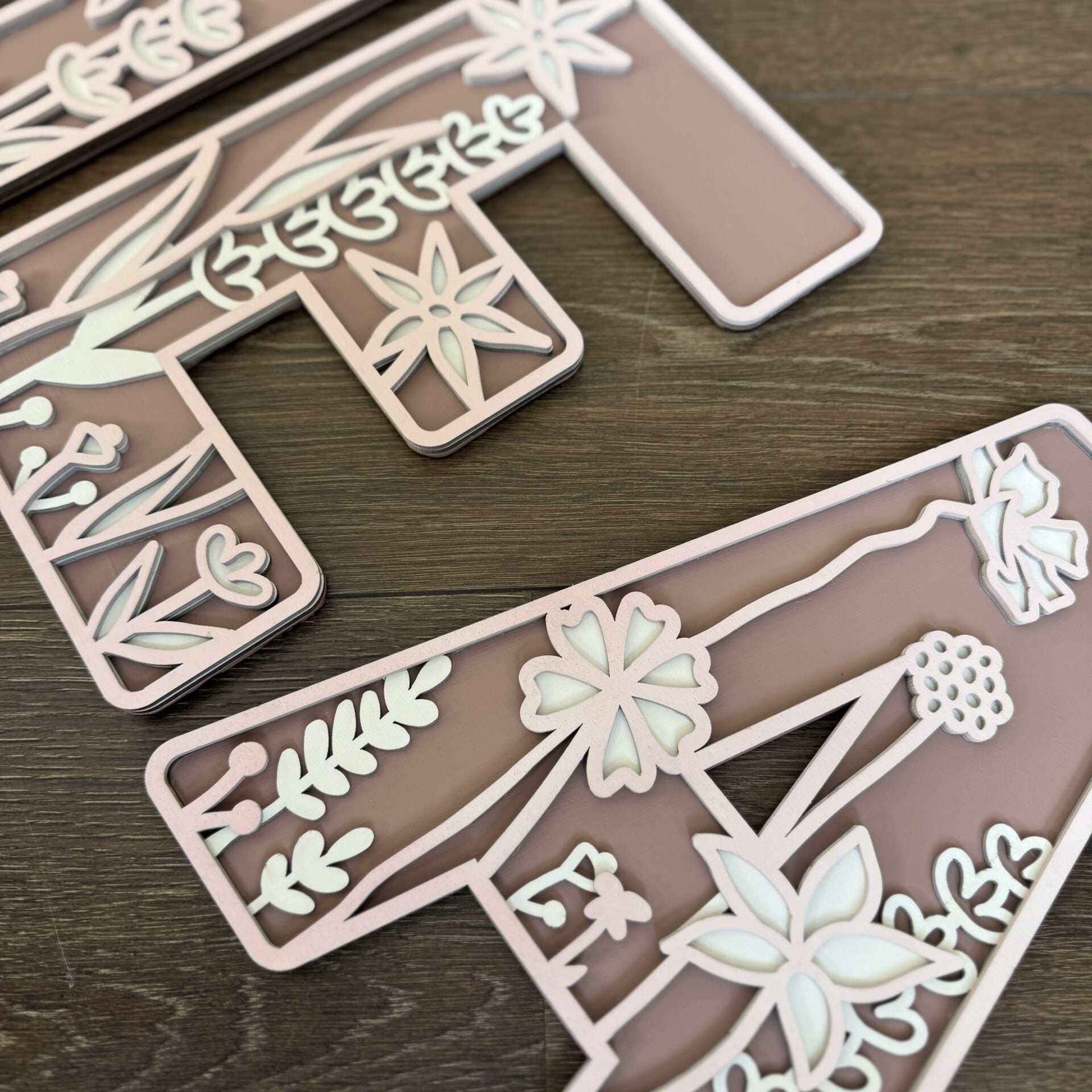 Personalised Wildflower Letters PINKS Wooden Wall Letters – Nursery & Bedroom Decor