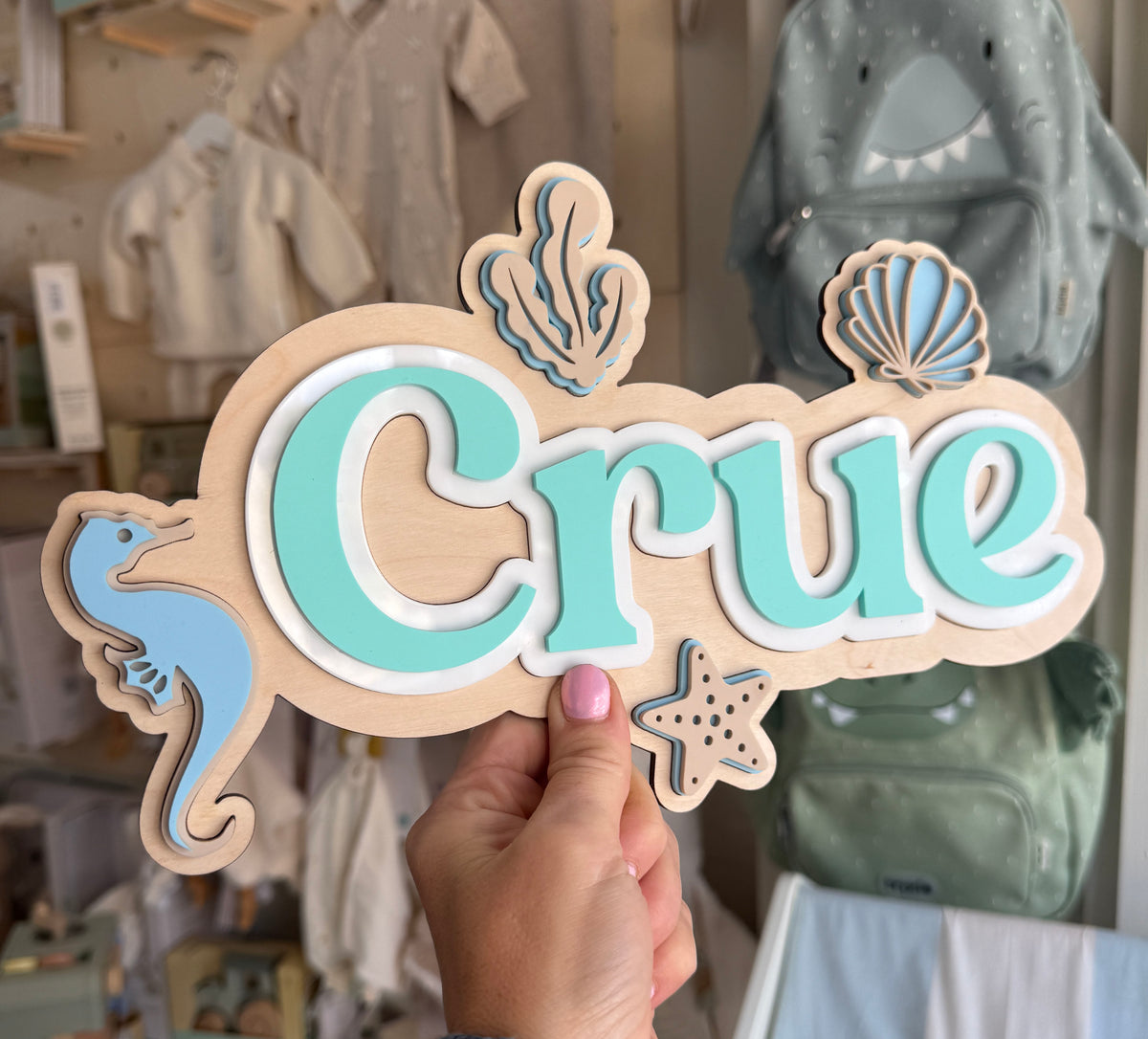 Personalised Wooden & Acrylic Name Sign – Under the Sea