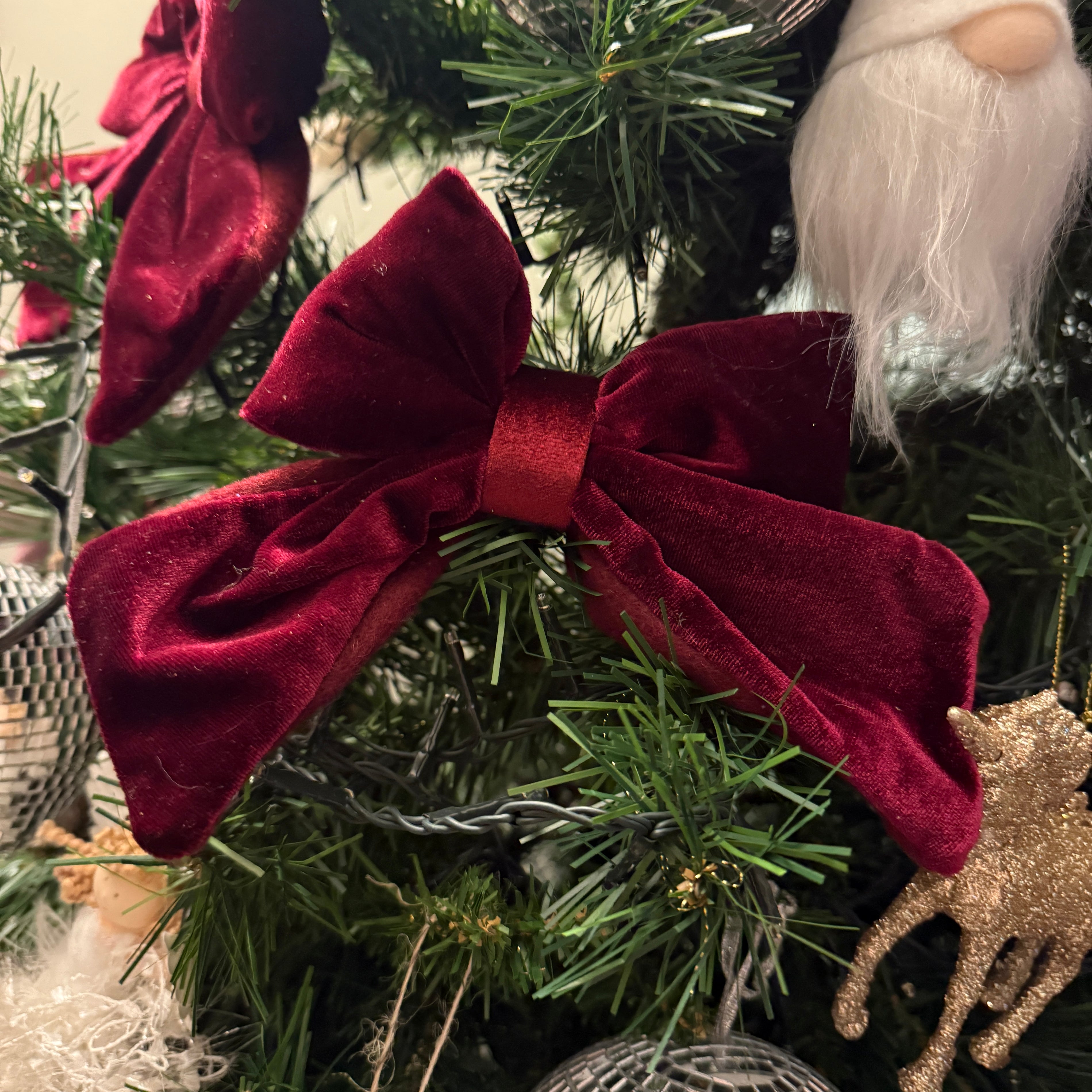 Burgundy Red Velvet Bow Christmas Decoration – 15cm