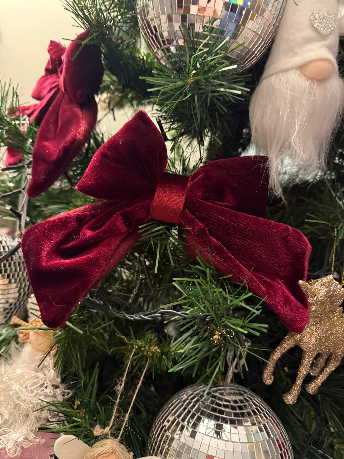 Burgundy Red Velvet Bow Christmas Decoration – 15cm