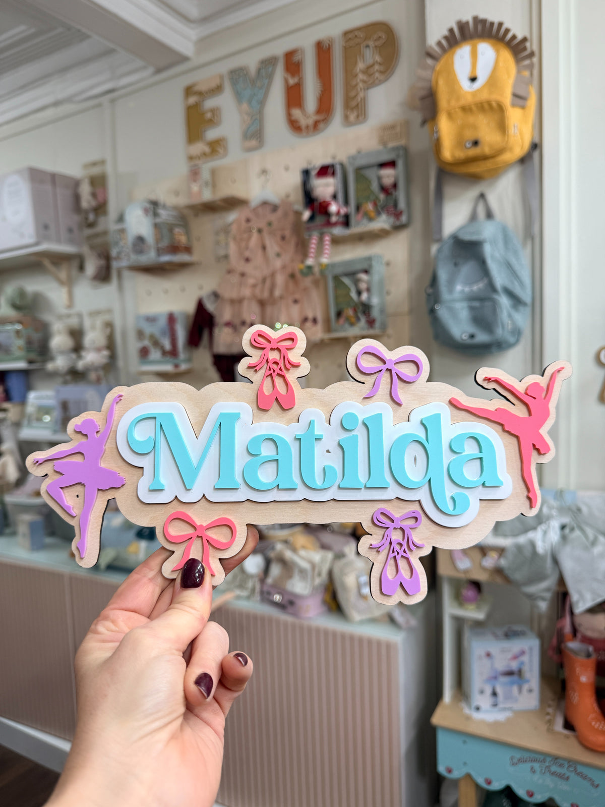 Personalised Wooden & Acrylic Name Sign – Ballet Bows