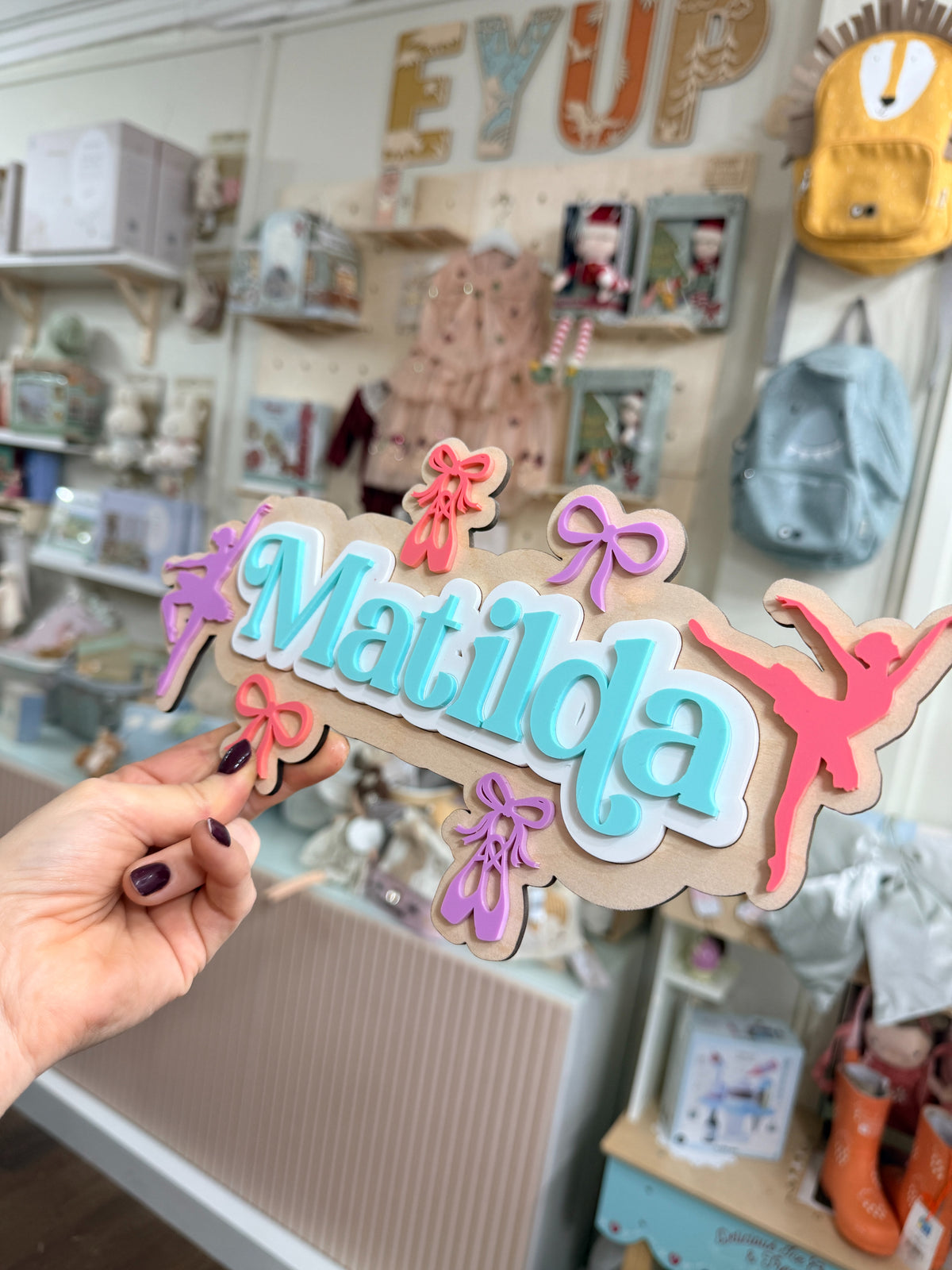 Personalised Wooden & Acrylic Name Sign – Ballet Bows
