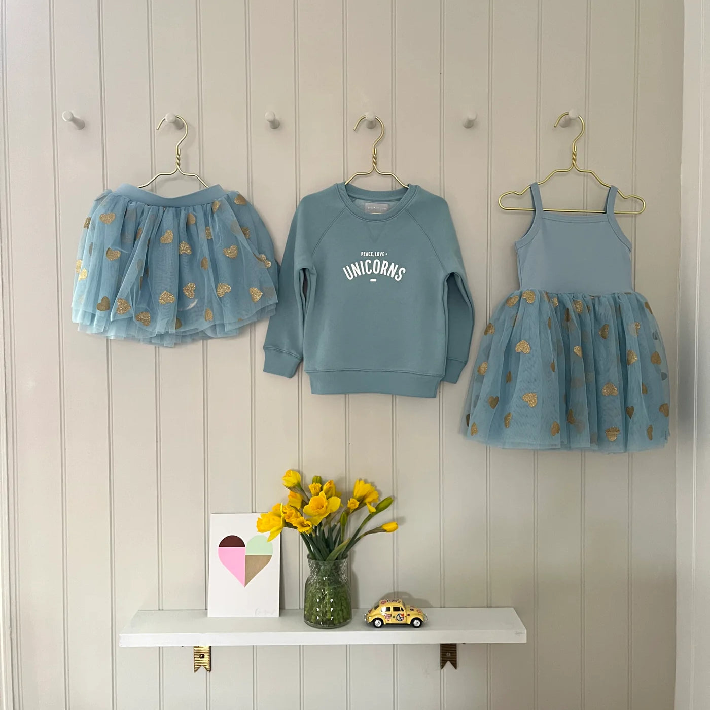 Duck egg blue Tutu Dress – Gold Glitter Hearts