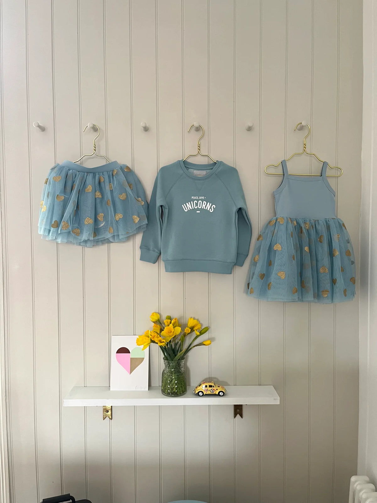 Duck egg blue Tutu Dress – Gold Glitter Hearts