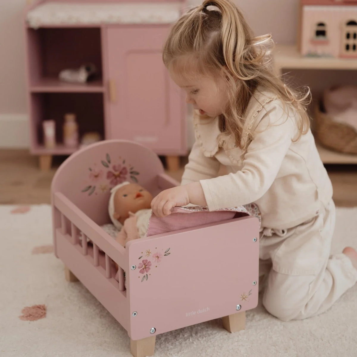 Wooden Doll Bed Fsc With Textiles