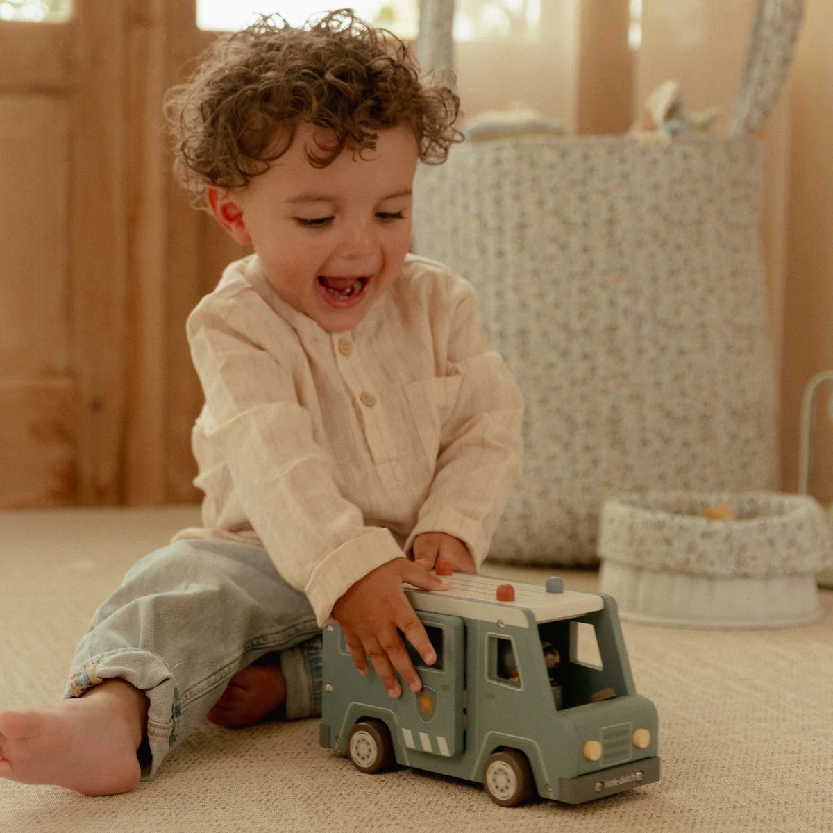 Little Dutch Wooden Police Van Playset