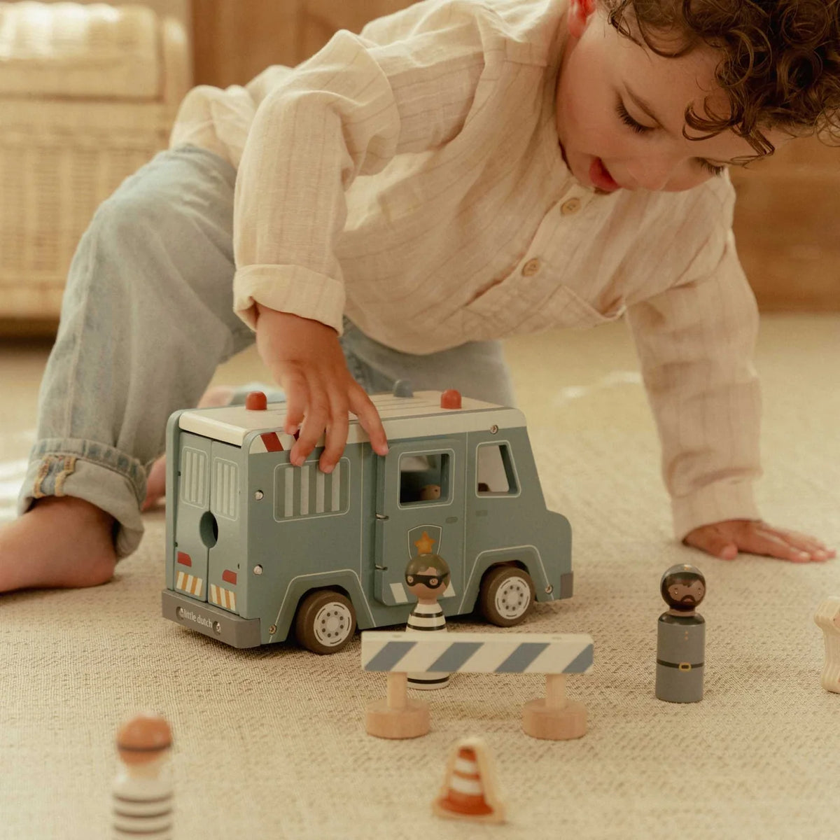 Little Dutch Wooden Police Van Playset