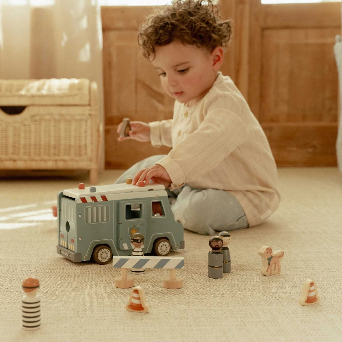 Little Dutch Wooden Police Van Playset