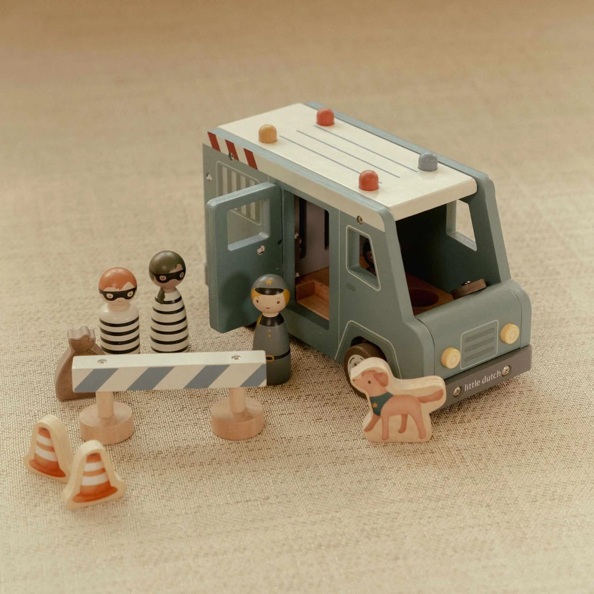 Little Dutch Wooden Police Van Playset