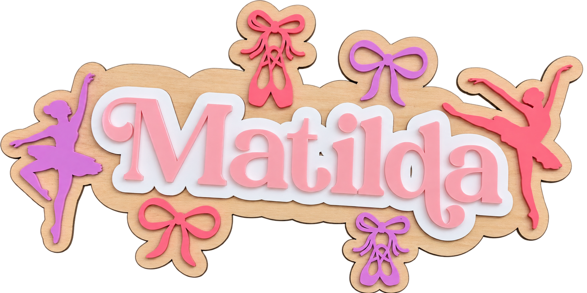 Personalised Wooden & Acrylic Name Sign – Ballet Bows