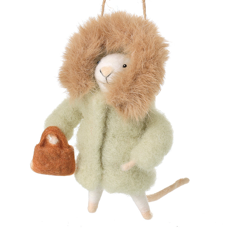 Heaven Sends Green Felt Mouse In Coat Decoration