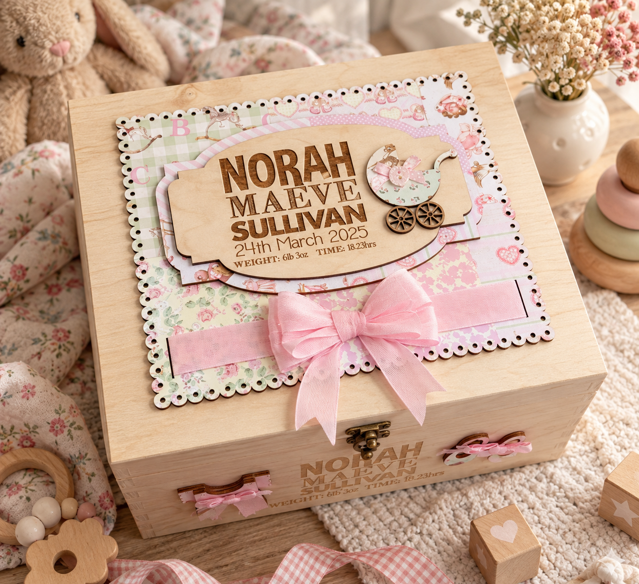 Pink Baby Memory Box – Personalised Wooden Keepsake Box