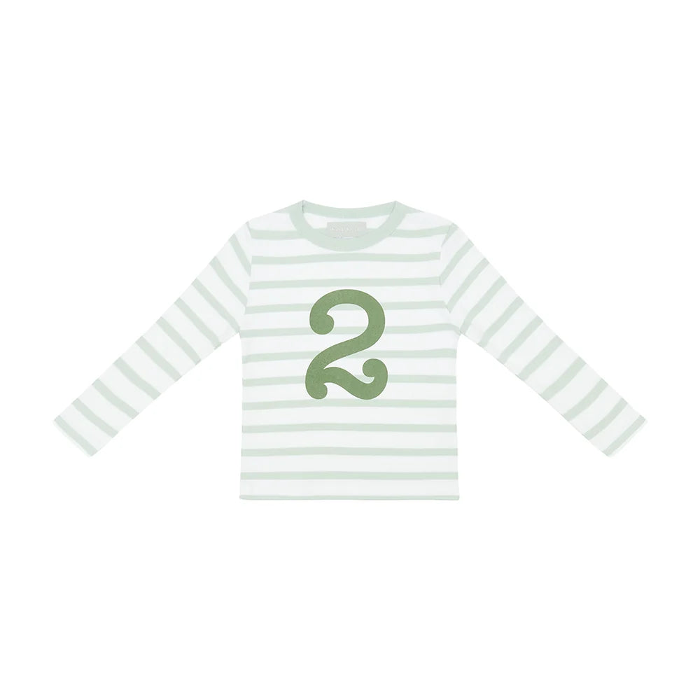 Bob &amp; Blossom Powder Blue Breton Striped Birthday Number T-Shirt – Ages 1–5
