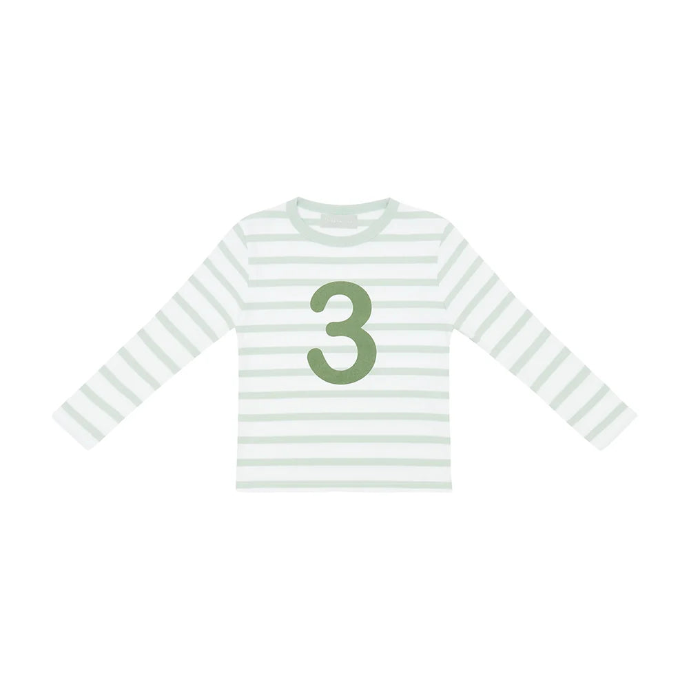 Bob &amp; Blossom Powder Blue Breton Striped Birthday Number T-Shirt – Ages 1–5