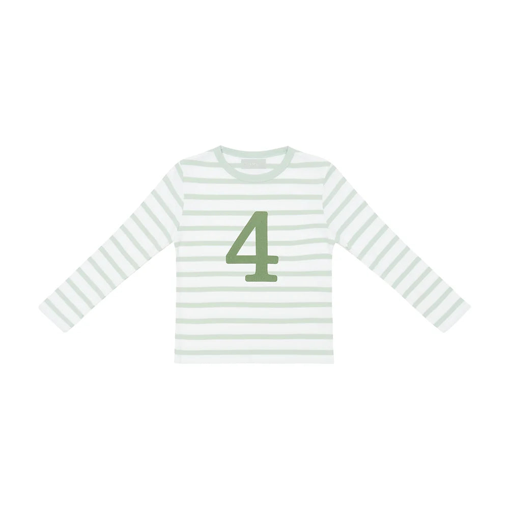 Bob &amp; Blossom Powder Blue Breton Striped Birthday Number T-Shirt – Ages 1–5