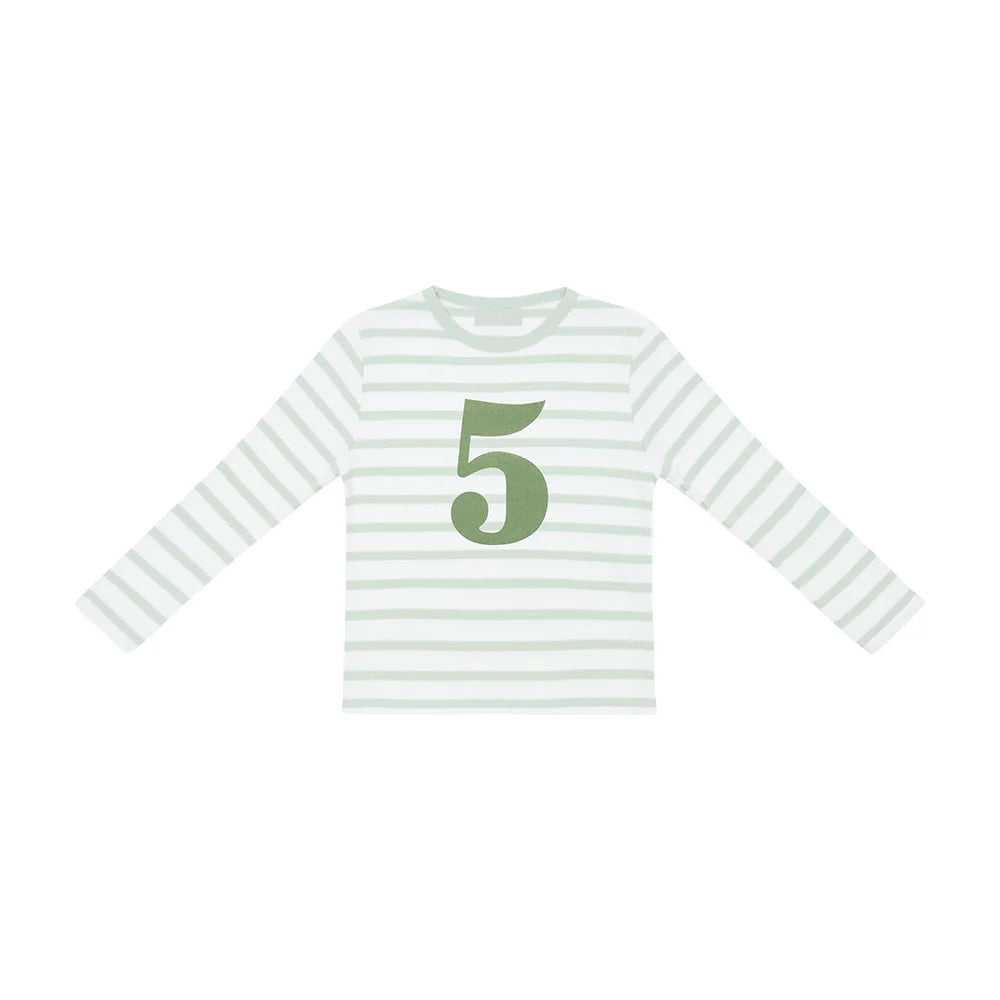 Bob &amp; Blossom Powder Blue Breton Striped Birthday Number T-Shirt – Ages 1–5