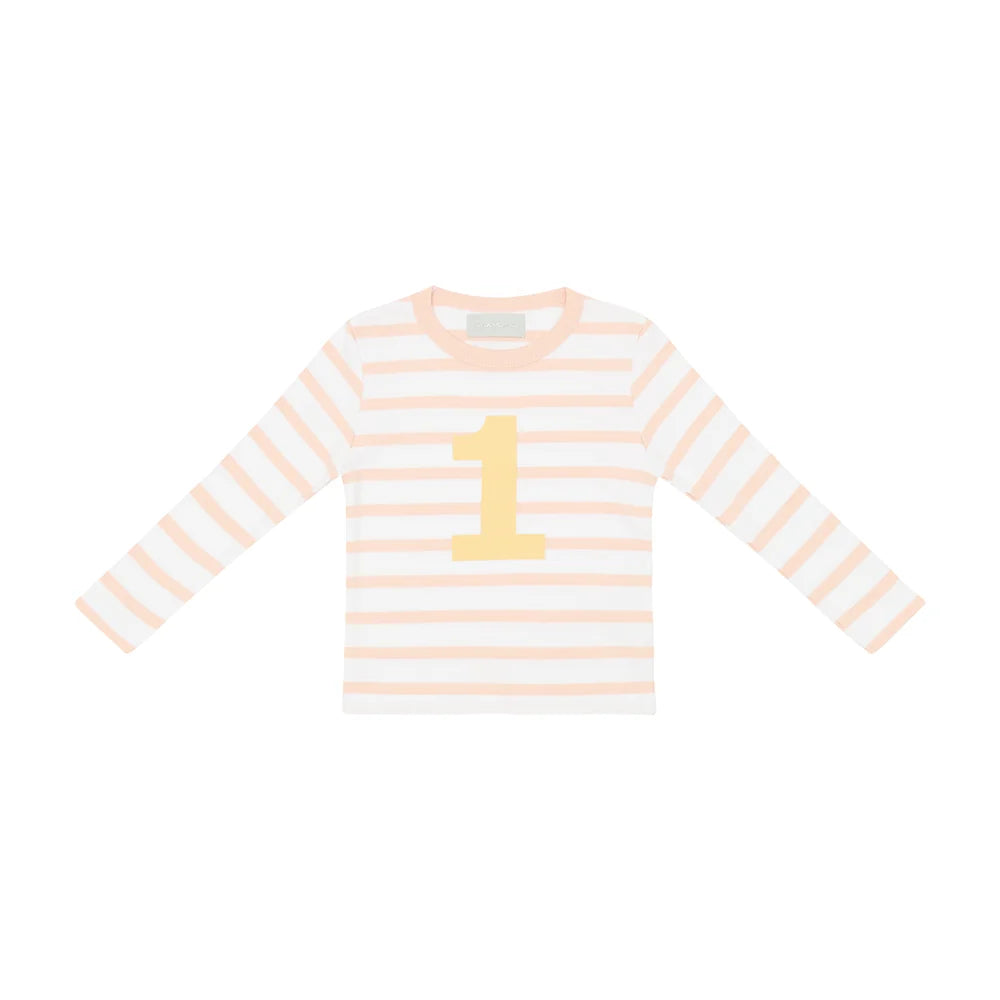 Bob & Blossom Powder Pink Breton Striped Birthday Number T-Shirt – Ages 1–5
