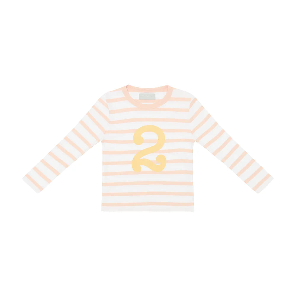 Bob & Blossom Powder Pink Breton Striped Birthday Number T-Shirt – Ages 1–5