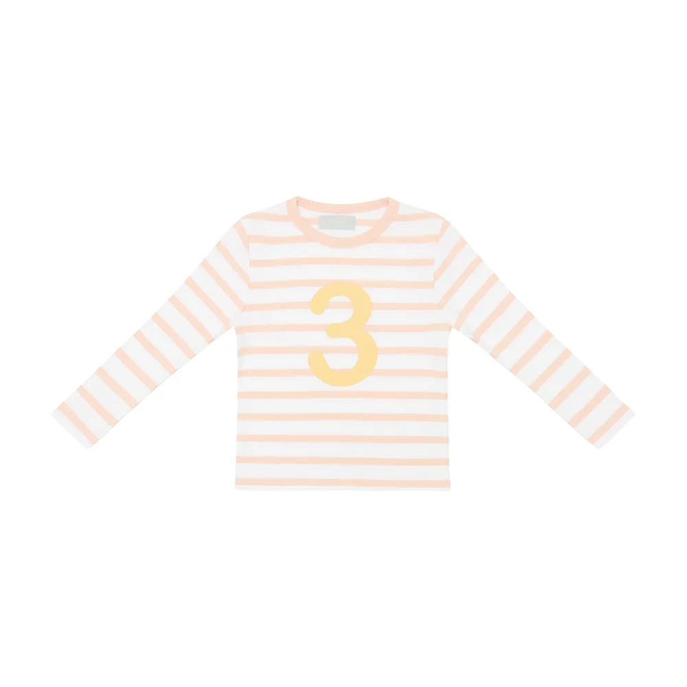 Bob & Blossom Powder Pink Breton Striped Birthday Number T-Shirt – Ages 1–5