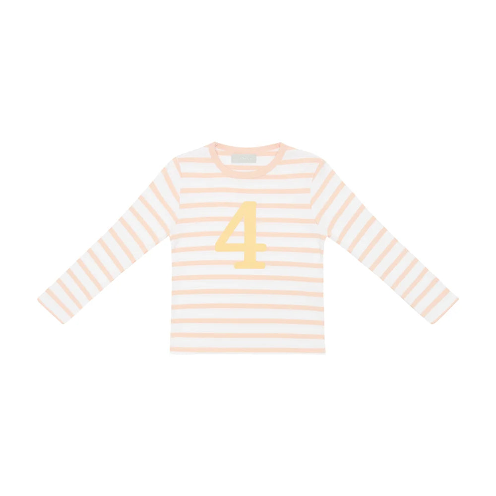 Bob & Blossom Powder Pink Breton Striped Birthday Number T-Shirt – Ages 1–5
