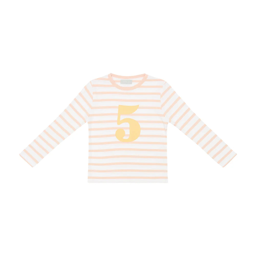 Bob & Blossom Powder Pink Breton Striped Birthday Number T-Shirt – Ages 1–5