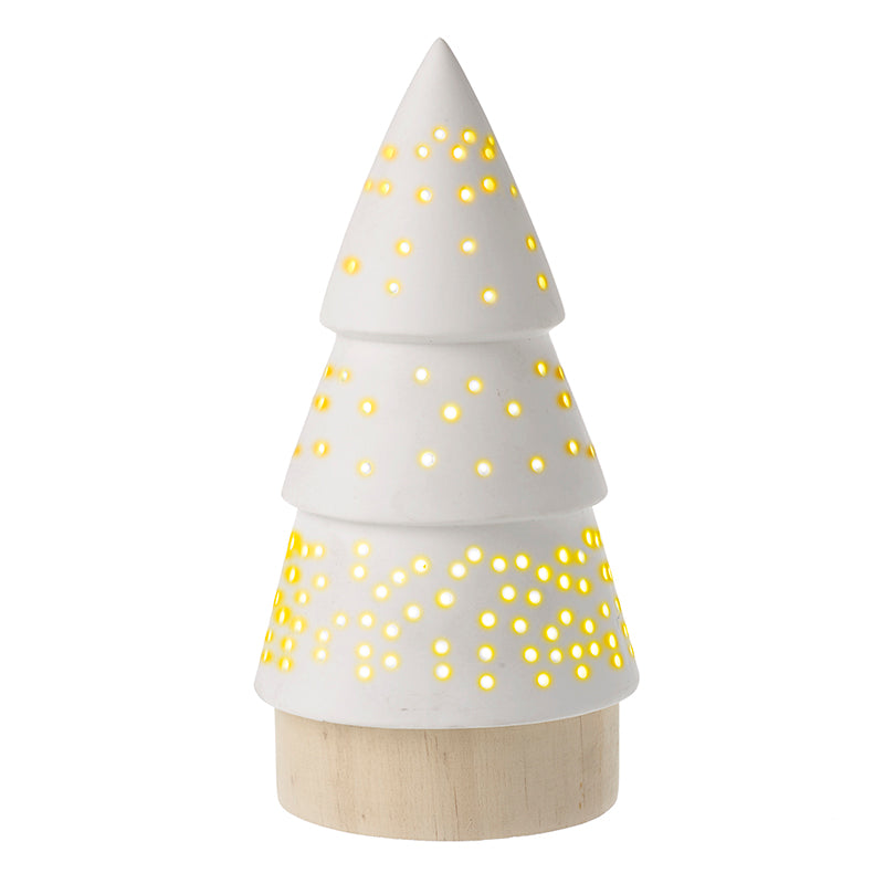 Heaven Sends White Light Up Tree On Wooden Base