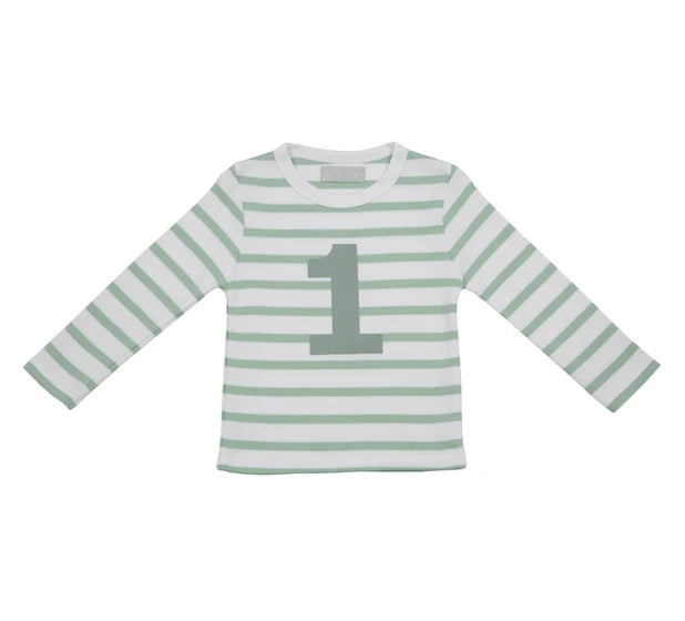 Bob & Blossom Seafoam Breton Striped Birthday Number T-Shirt – Ages 1–5