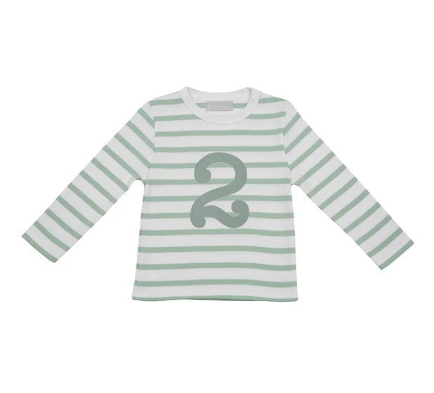Bob & Blossom Seafoam Breton Striped Birthday Number T-Shirt – Ages 1–5