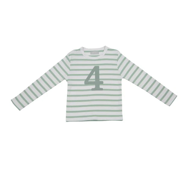 Bob & Blossom Seafoam Breton Striped Birthday Number T-Shirt – Ages 1–5