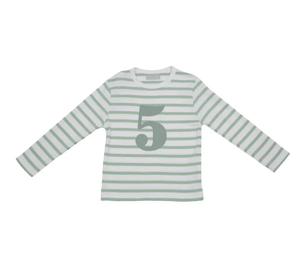 Bob & Blossom Seafoam Breton Striped Birthday Number T-Shirt – Ages 1–5