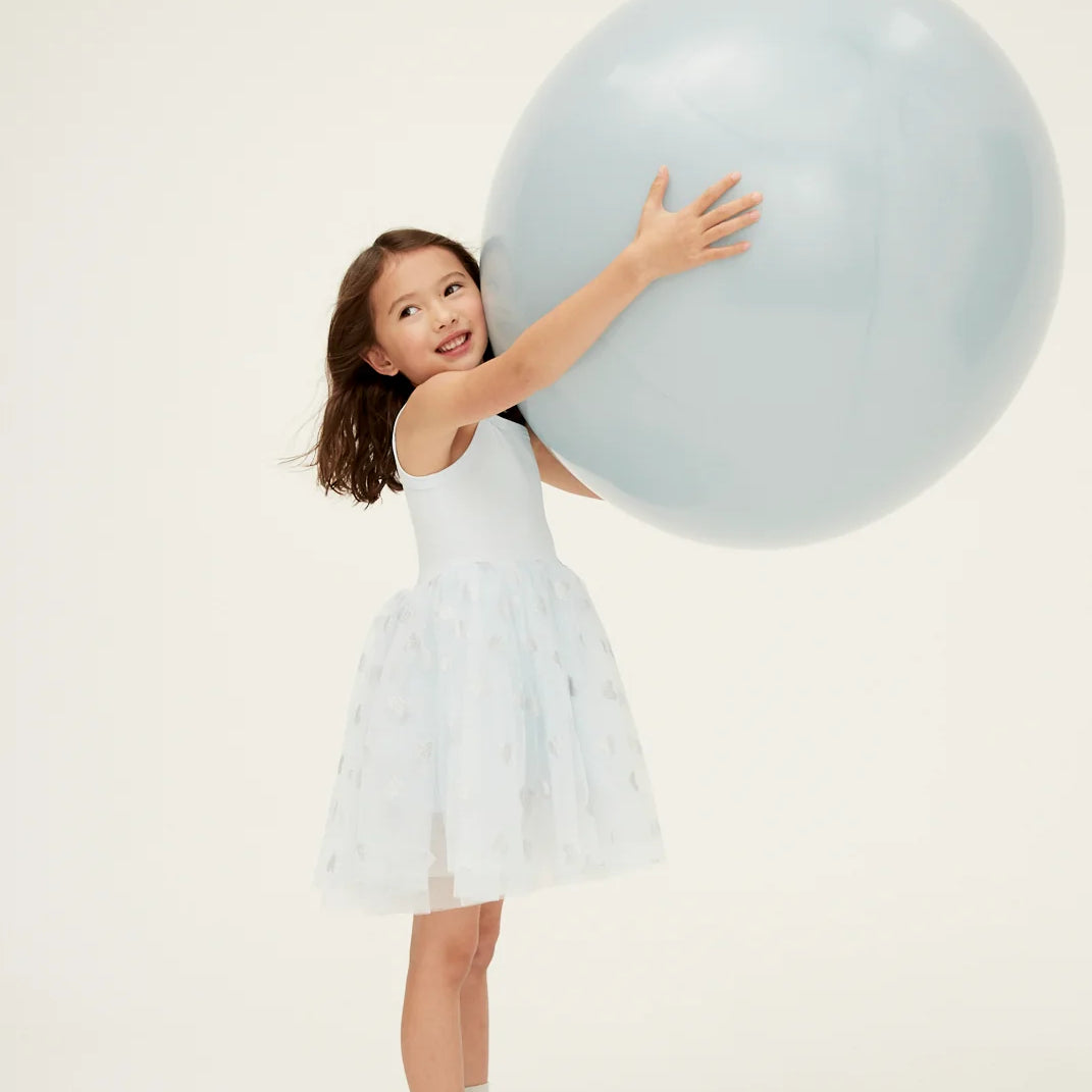 Sky Blue Tutu Dress – Silver Glitter Hearts