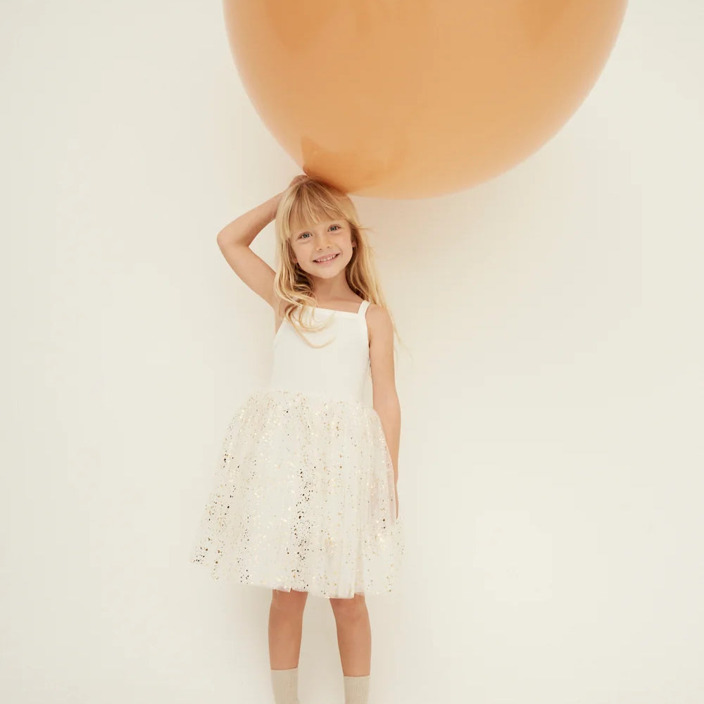 White Tutu Dress – Gold sparkle