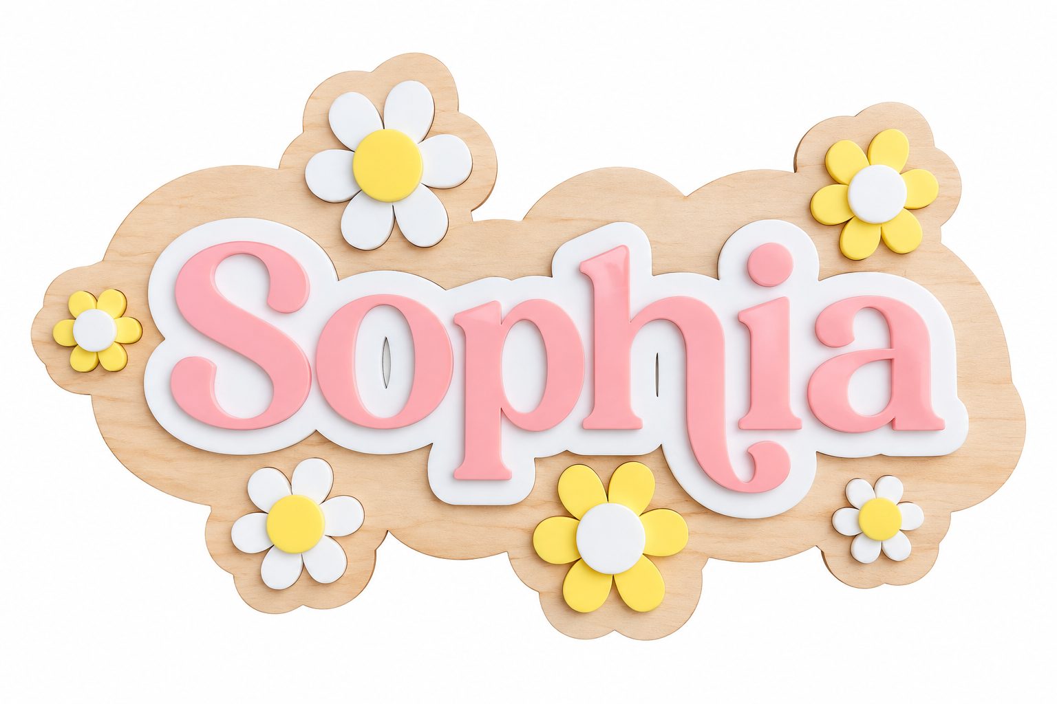 Personalised Wooden & Acrylic Name Sign – Flowers