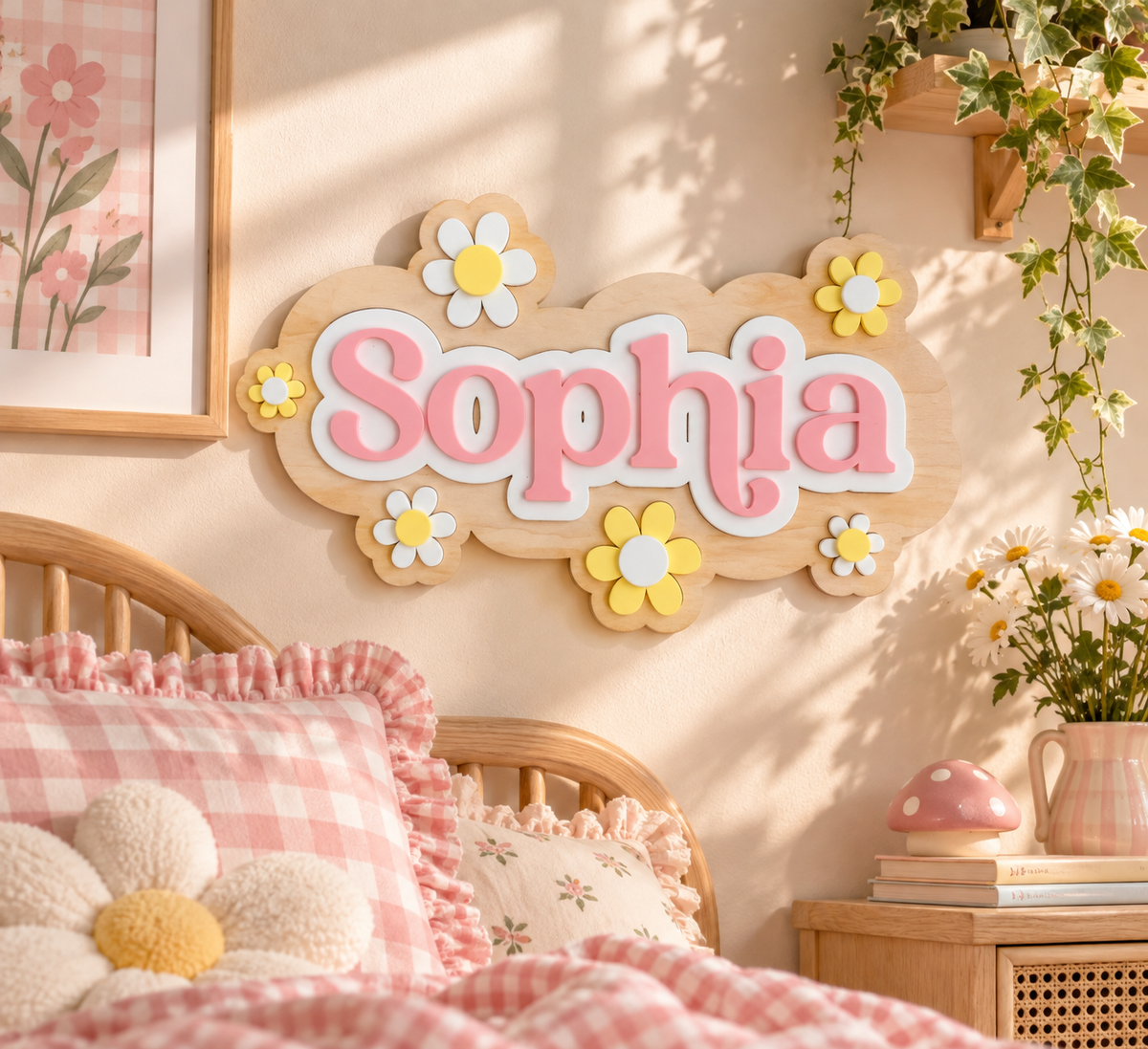 Personalised Wooden & Acrylic Name Sign – Flowers