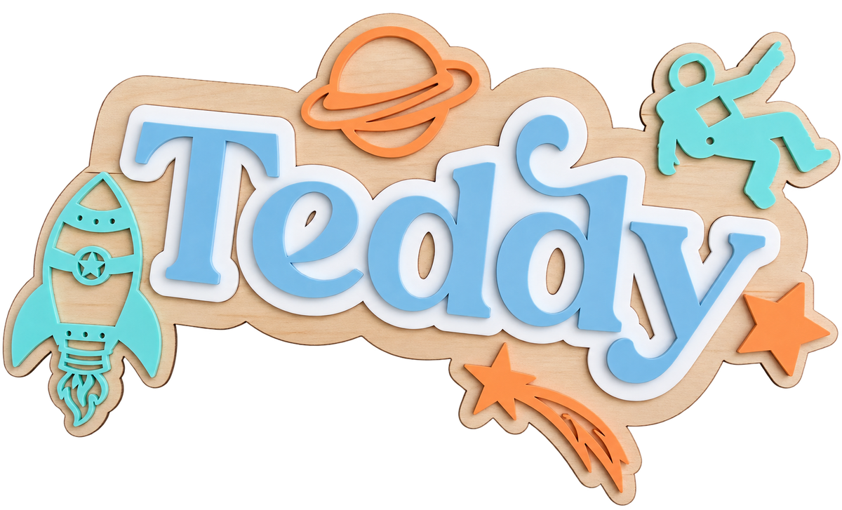 Personalised Wooden & Acrylic Name Sign – Space Adventure