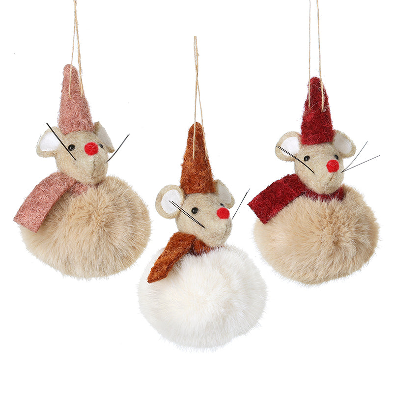 Heaven Sends Hanging Pom Pom Mice In Scarf Mix