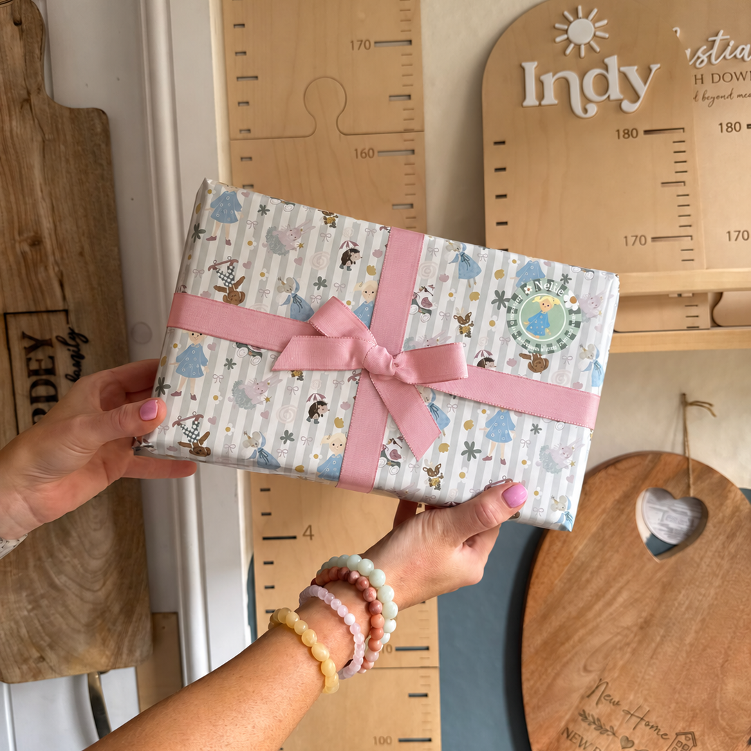 Nellie's Friends Gift Wrap with Pink Bow