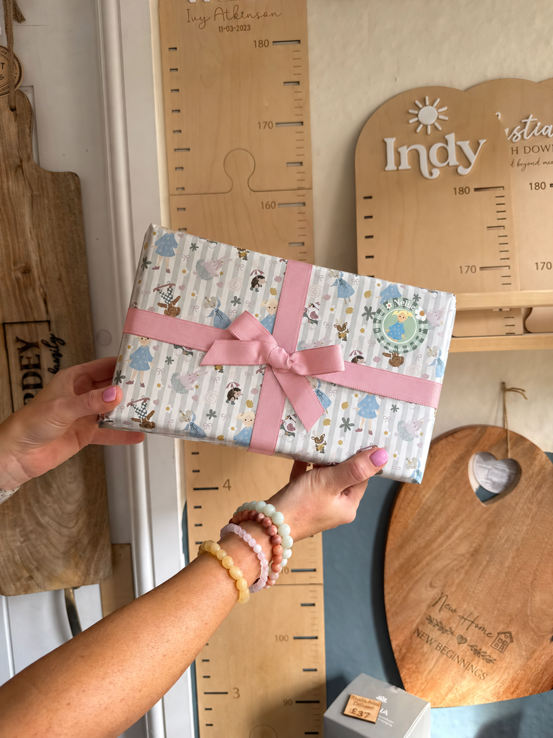 Nellie's Friends Gift Wrap with Pink Bow