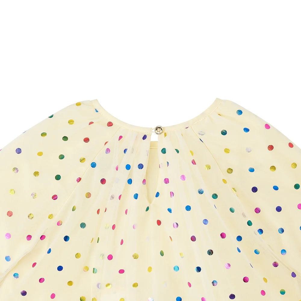 Vanilla Spot Balloon Sleeve Dress