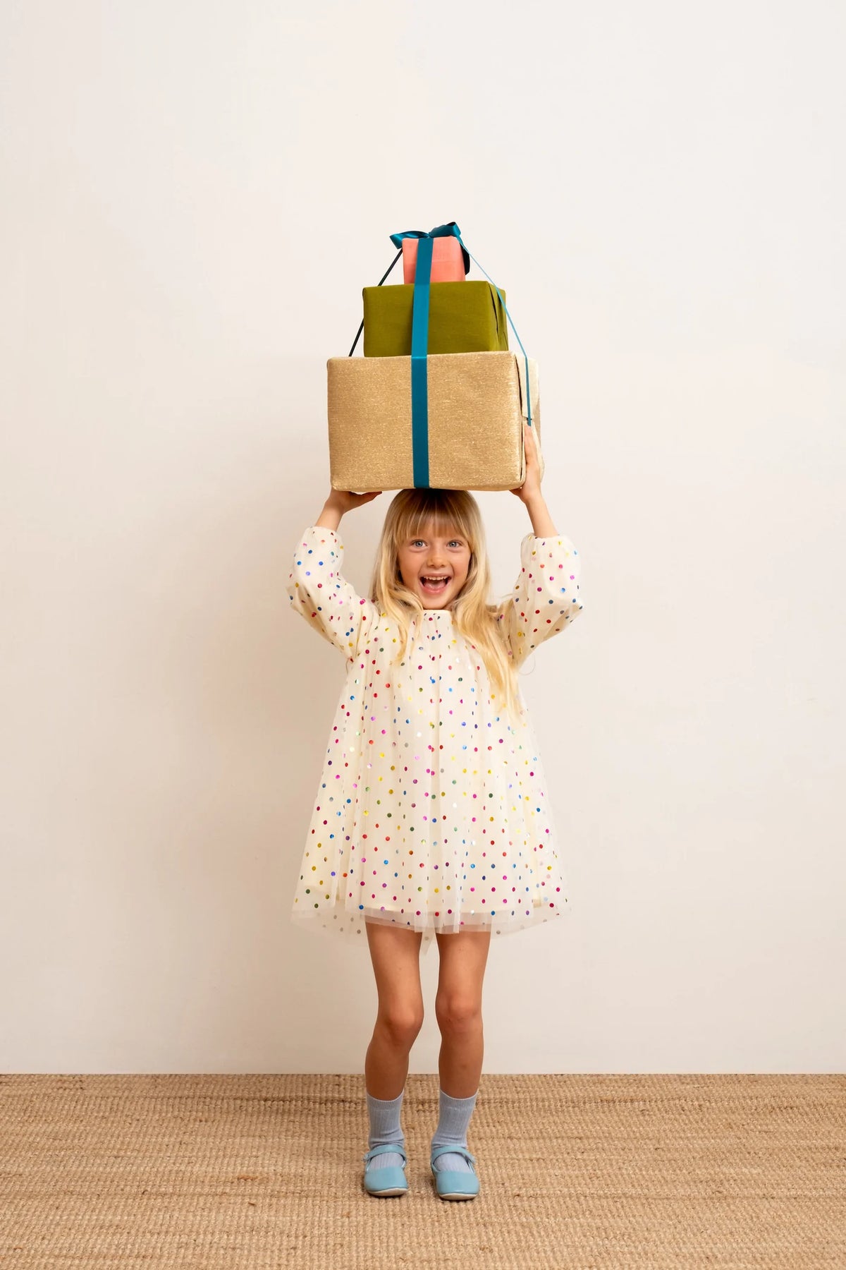 Vanilla Spot Balloon Sleeve Dress