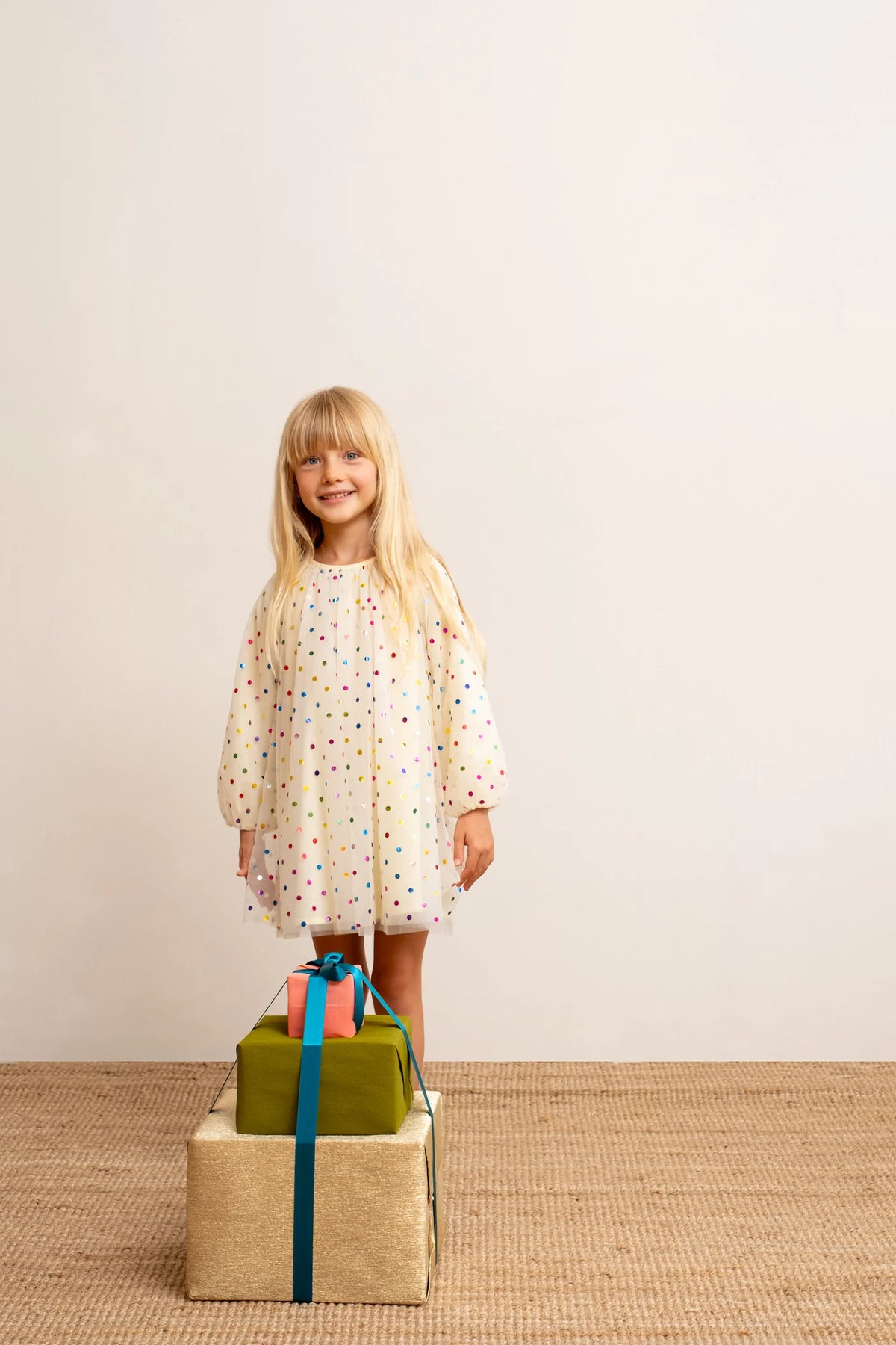 Vanilla Spot Balloon Sleeve Dress