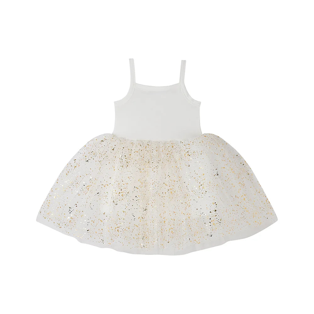 White Tutu Dress – Gold sparkle