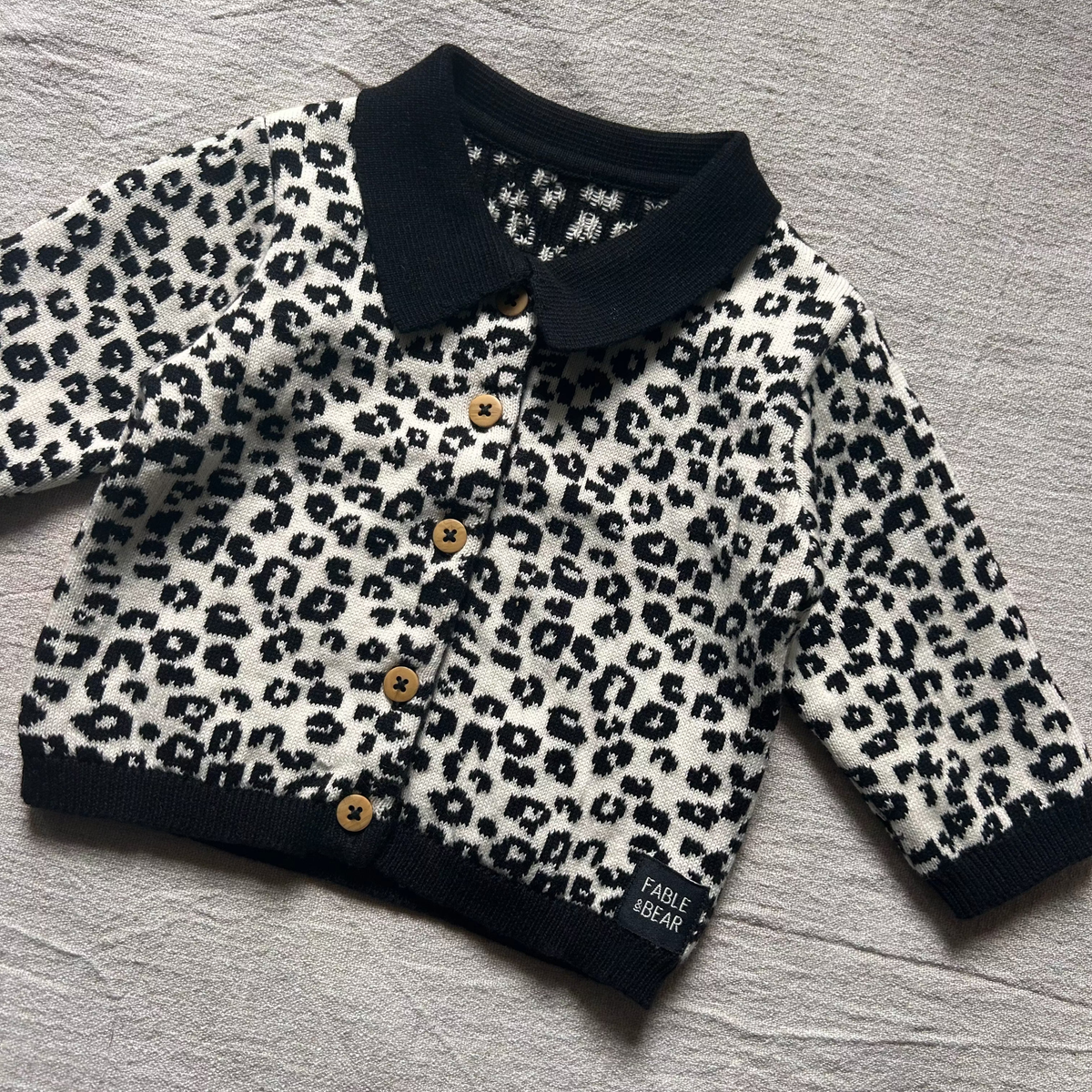 Fable & Bear Leo Leopard Print Organic Cotton Collared Cardigan
